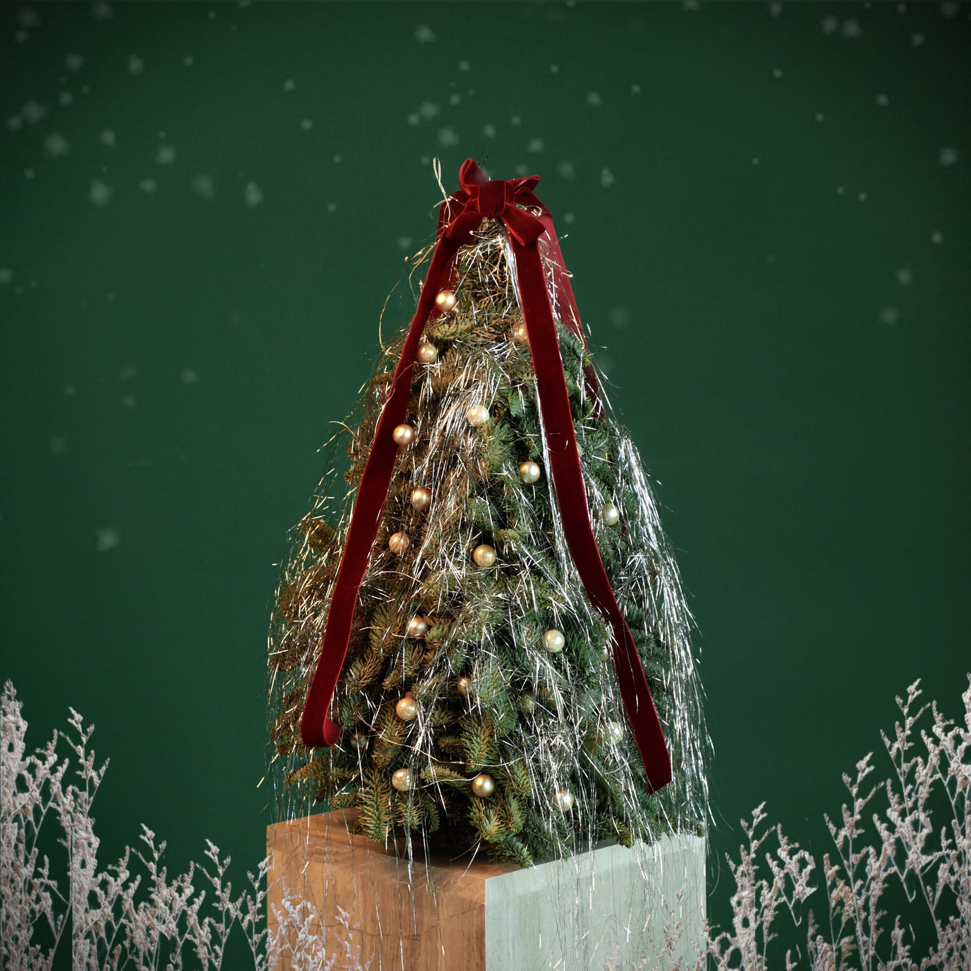 Velvet Christmas Tree with Tensil and Lights