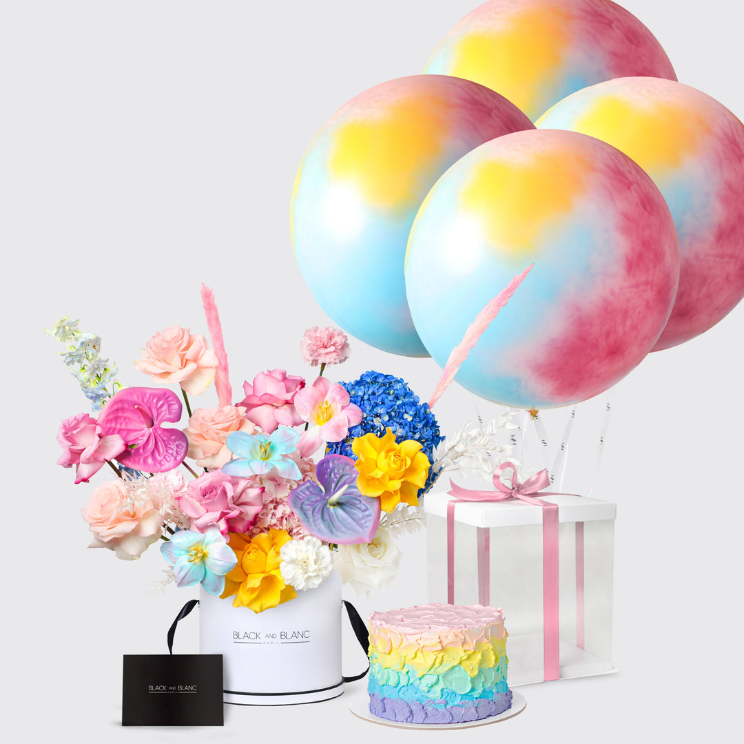 Vibrant Delice with Cake and Balloons (Express)