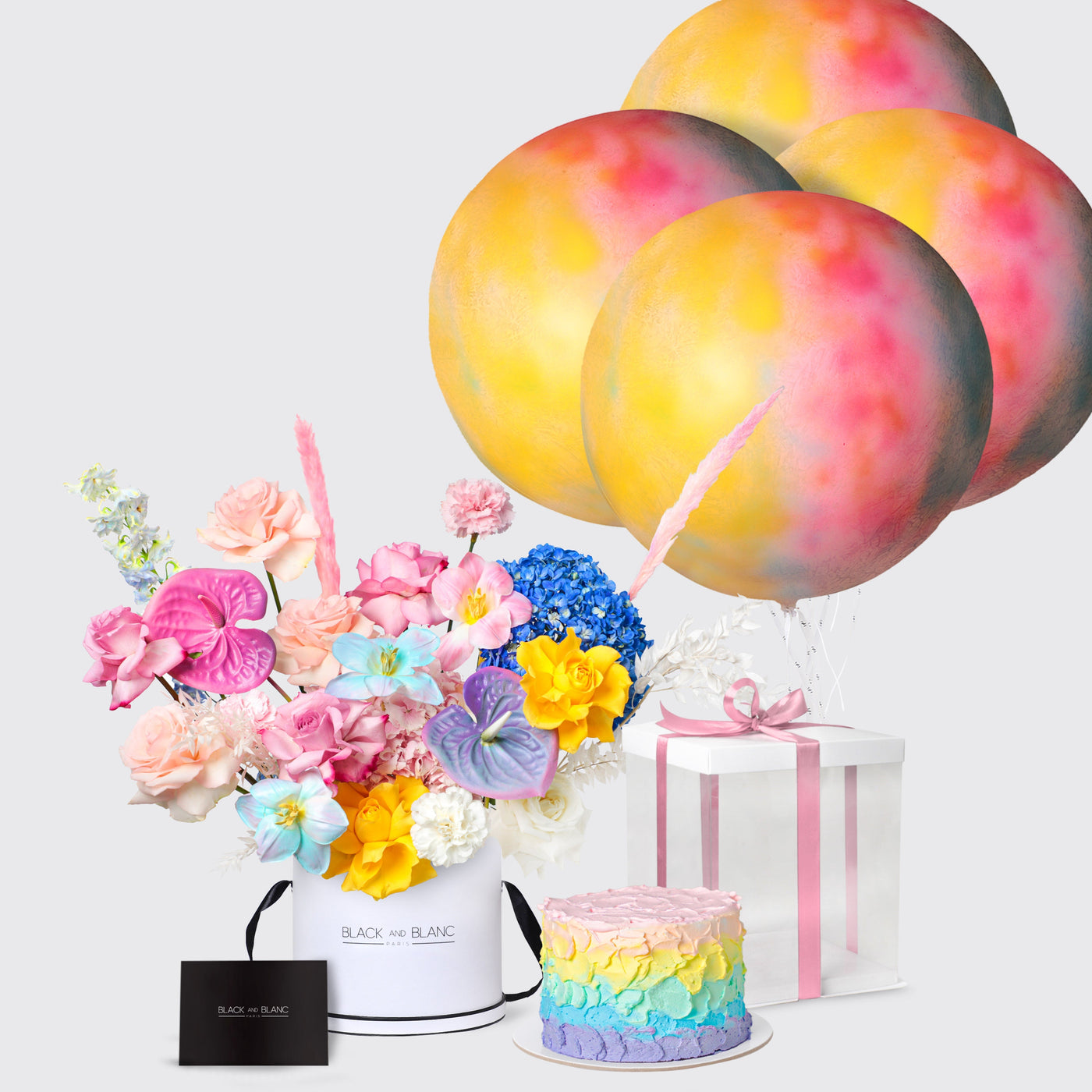 Vibrant Delice with Cake and Balloons