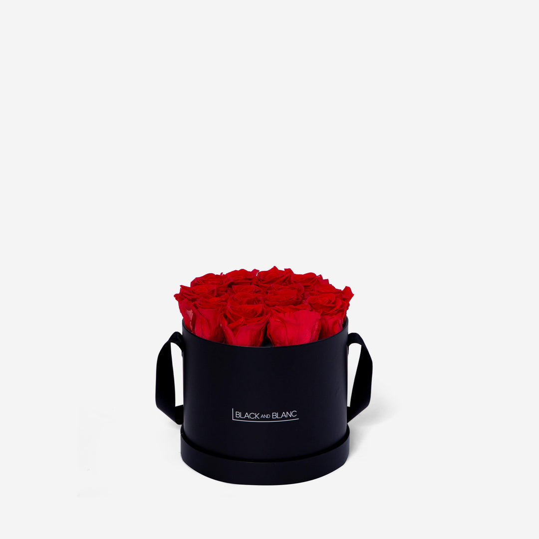 Vibrant Red Round - Infinity Roses - BLACK AND BLANC