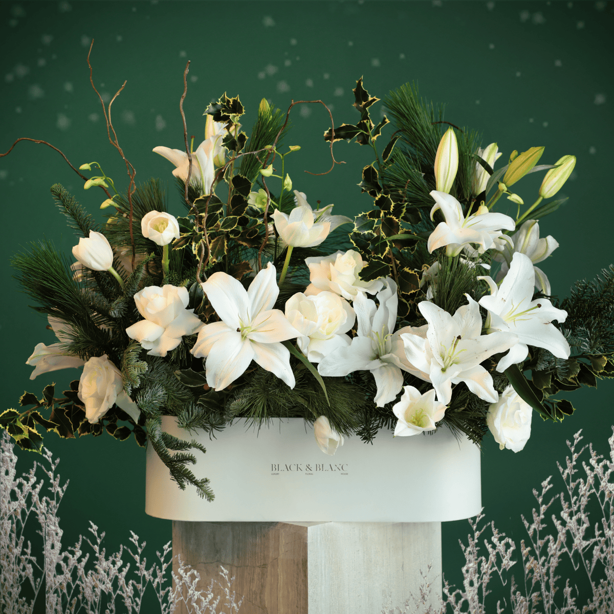 White Christmas in Half Meter Box - Fresh Flowers - BLACK AND BLANC