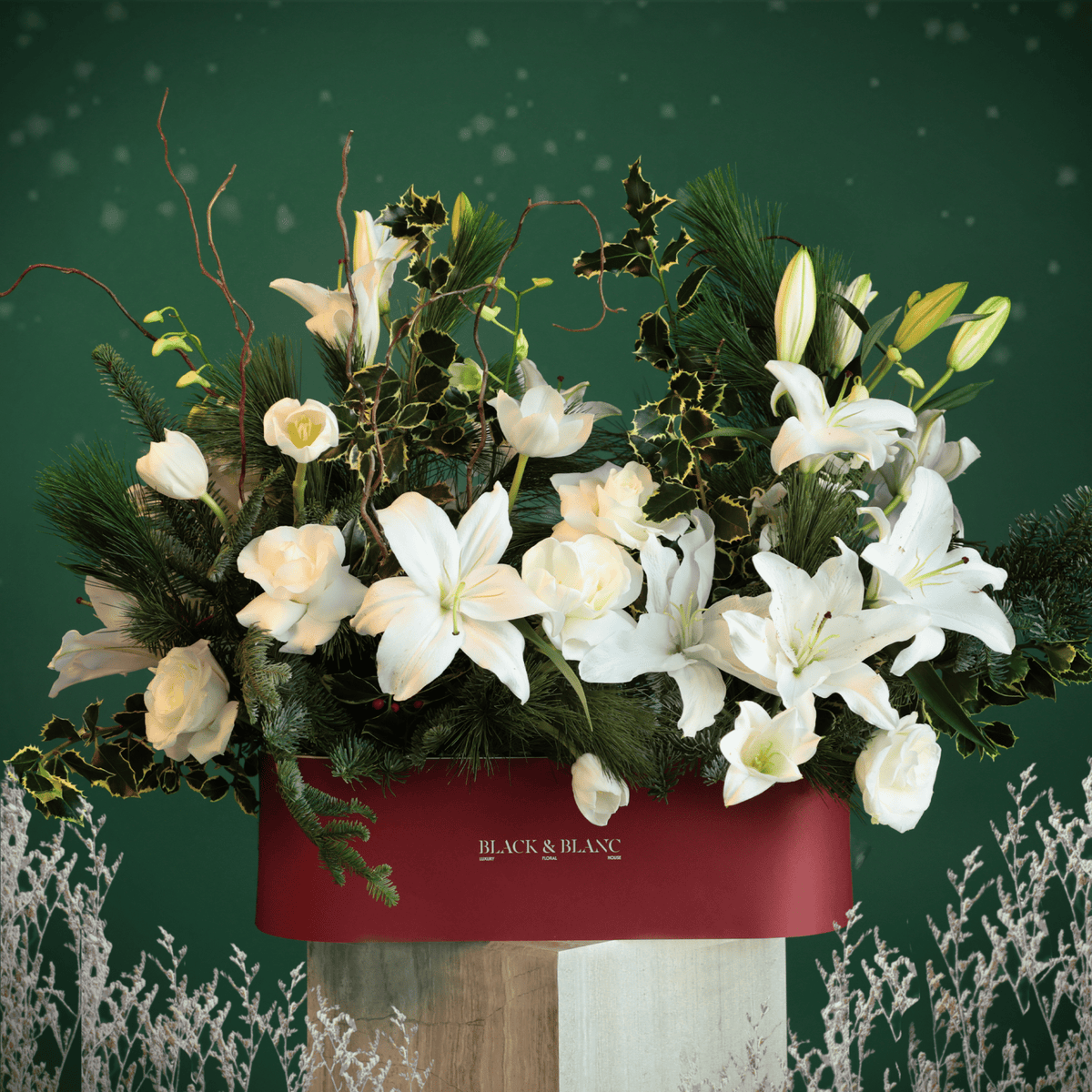 White Christmas in Half Meter Box - Fresh Flowers - BLACK AND BLANC