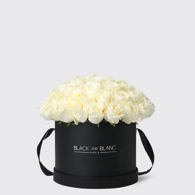 White Roses in Box - Fresh Flowers - Le Maxi / Black - Box