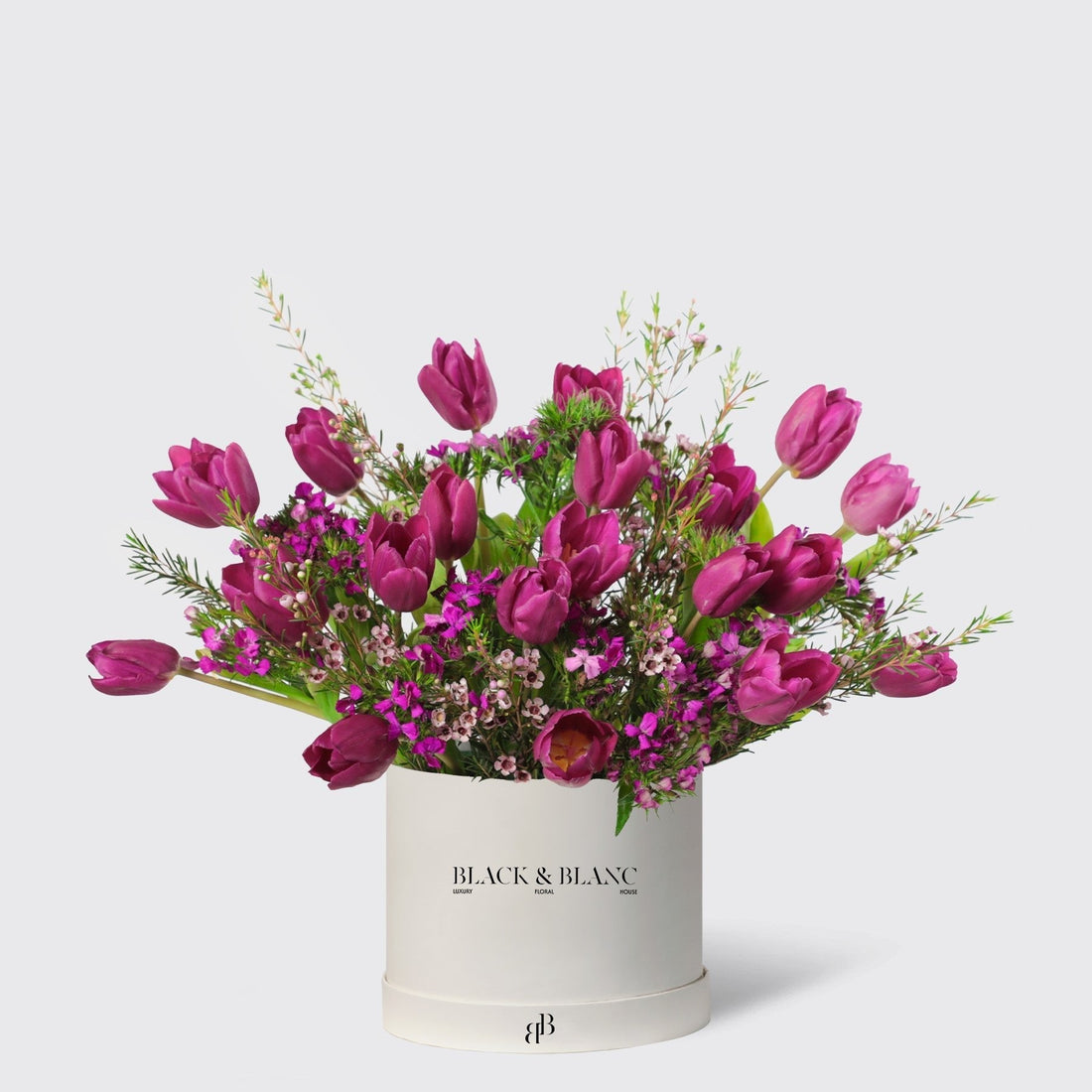 Wild White Tulips in Box - BLACK AND BLANC