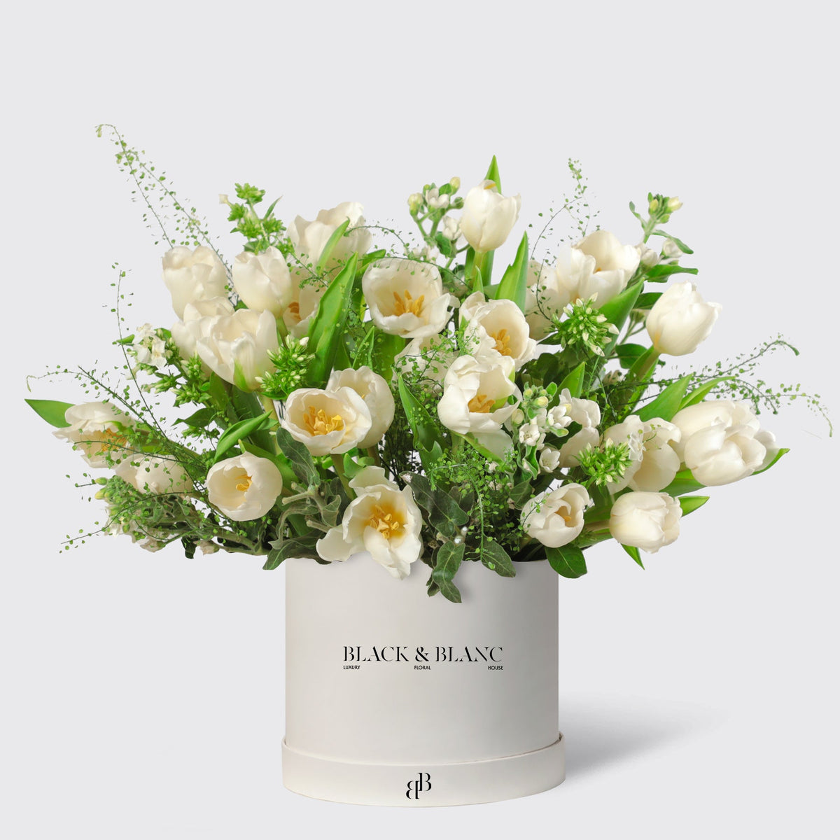 Wild White Tulips in Box - BLACK AND BLANC