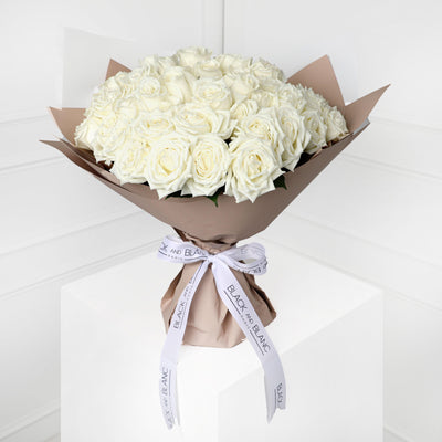 50/51 White Roses Bouqs - Fresh Flowers - BLACK AND BLANC