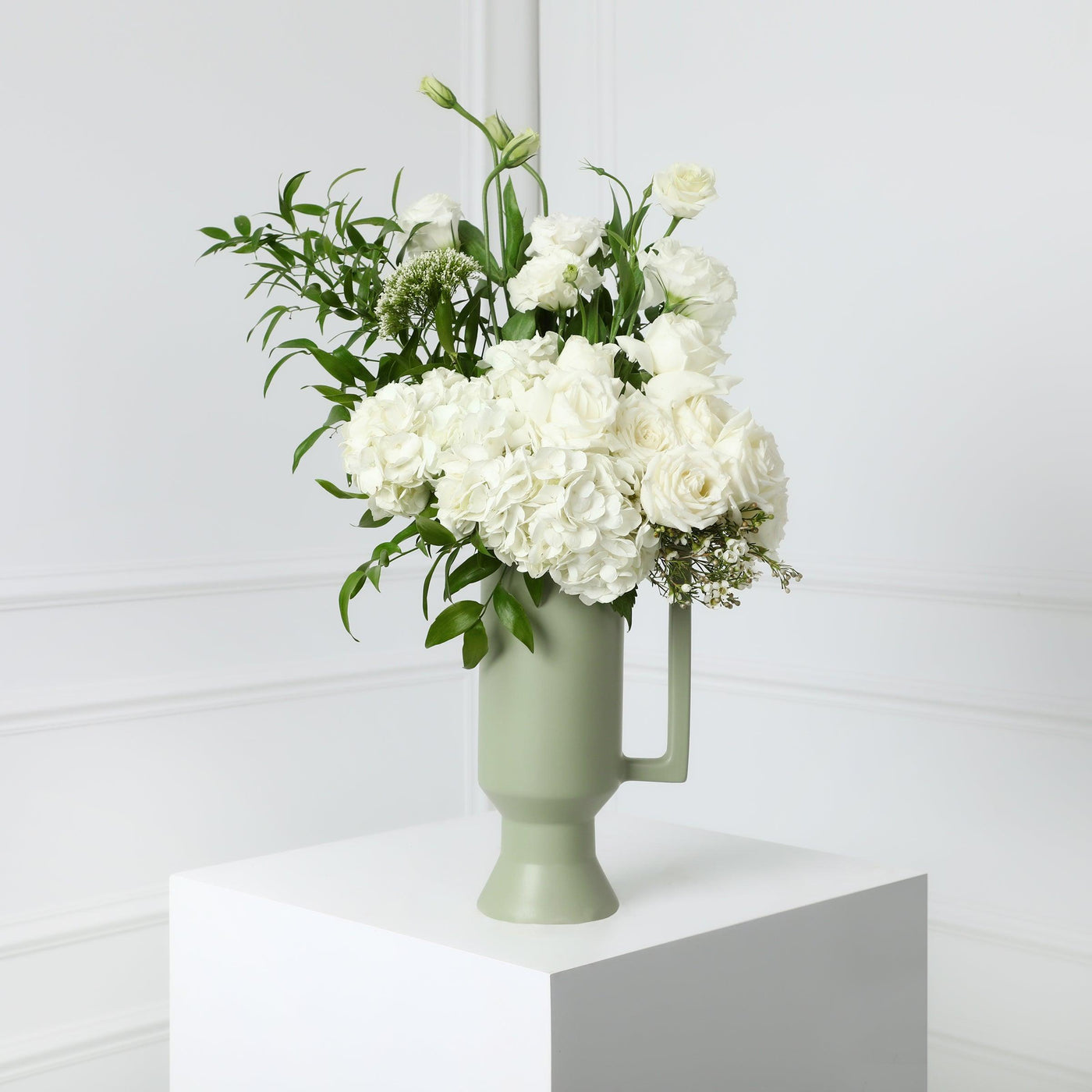 Amelia in a Green Ceramic Vase - Fresh Flowers - BLACK AND BLANC