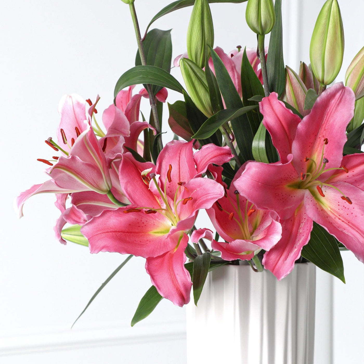 Pink Lily Lea in Vase - Fresh Flowers - BLACK AND BLANC
